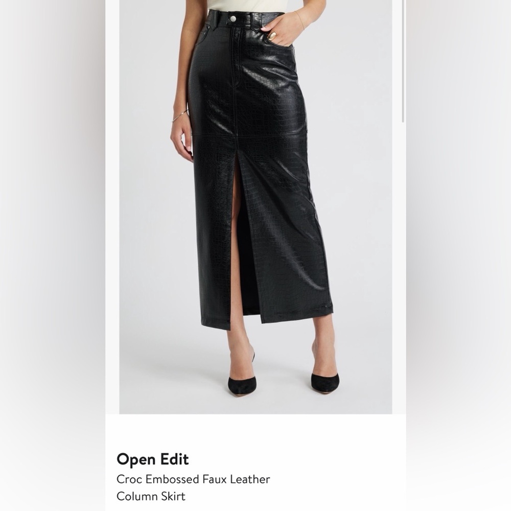 Open Edit Croc Embossed Faux Column Skirt